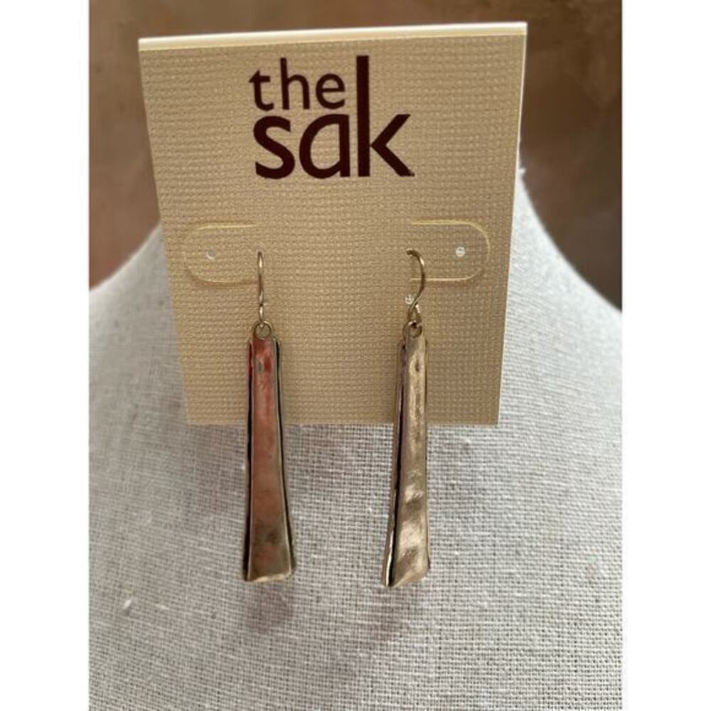 NWT The Sak Gold‎ Lightly Hammered Bar Dangle Earrings